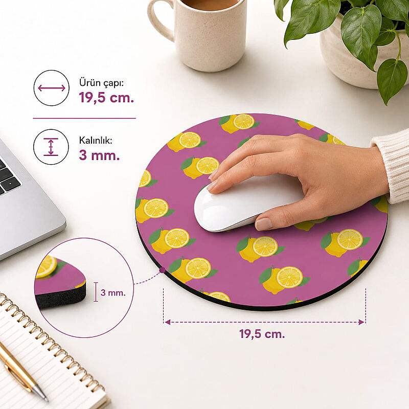 Sublimasyon Yuvarlak Mouse Pad 3mm 19,5cm - 2