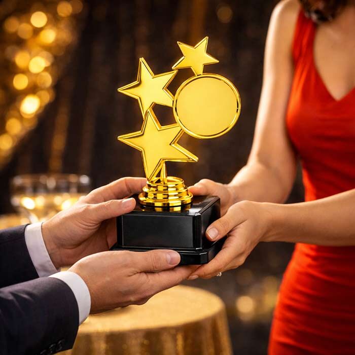 Üç Yıldızlı Vip Başarı Ödül Kupası Altın - 195mm - 2